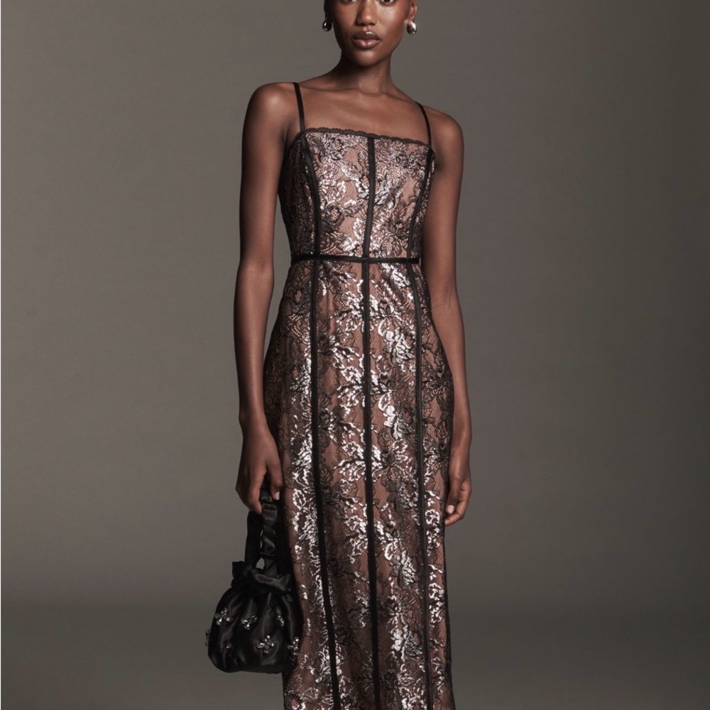 Square neck shine midi dress Anthropologie Formal Lace